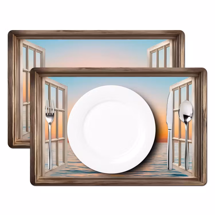 Placemat - 6 stuks - Doorkijk - Zee - Boot - Zonsondergang — 2