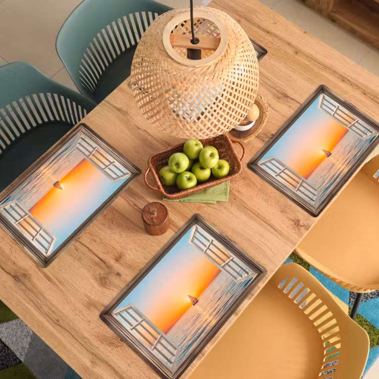 Placemat - 6 stuks - Doorkijk - Zee - Boot - Zonsondergang — 6