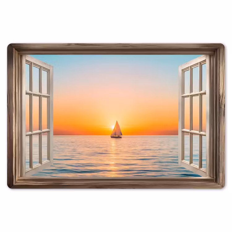 Placemat - 6 stuks - Doorkijk - Zee - Boot - Zonsondergang — 7