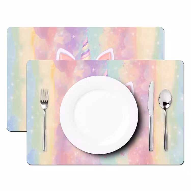 Placemat - 6 stuks - Eenhoorn - Glitters - Regenboog - Pastel — 2