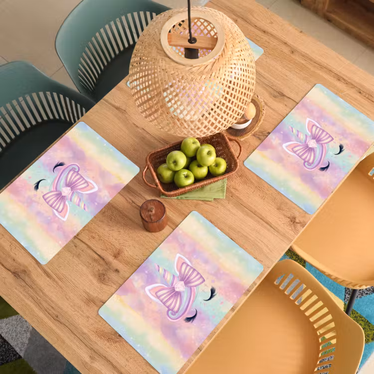 Placemat - 6 stuks - Eenhoorn - Glitters - Regenboog - Pastel — 6