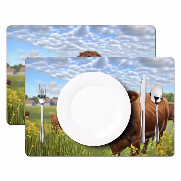 Placemat - 6 stuks - Koe - Weide - Bloemen — 2