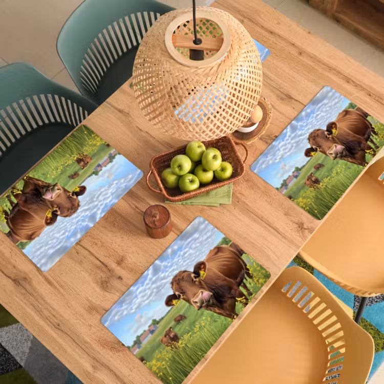 Placemat - 6 stuks - Koe - Weide - Bloemen — 6