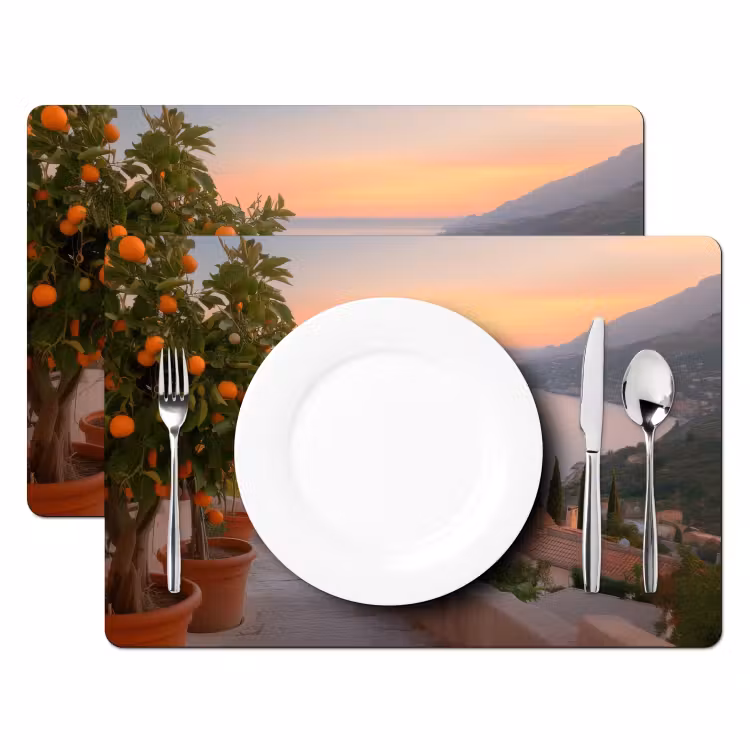 Placemat - 6 stuks - Middelandse zee - Sinaasappel - Heuvels - Zee — 2