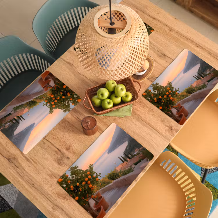Placemat - 6 stuks - Middelandse zee - Sinaasappel - Heuvels - Zee — 6