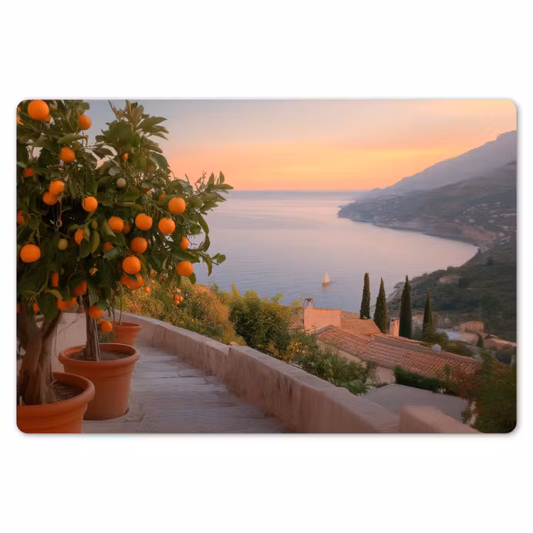 Placemat - 6 stuks - Middelandse zee - Sinaasappel - Heuvels - Zee — 7