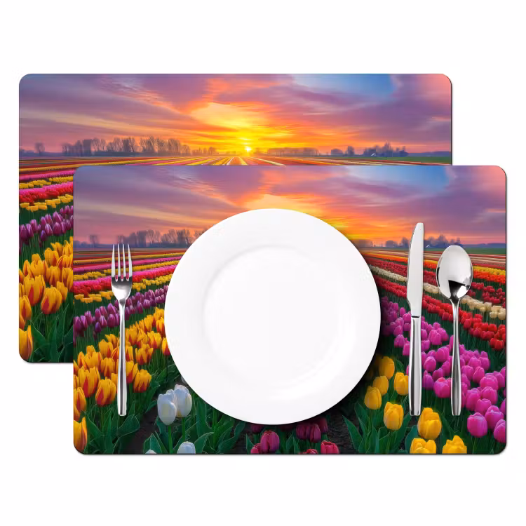 Placemat - 6 stuks - Tulpenveld - Zonsondergang - Kleurrijk — 2