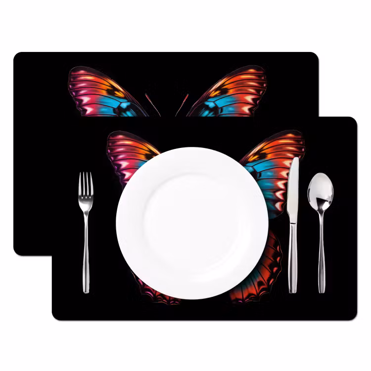 Placemat - 6 stuks - Vlinder - Kleuren - Dier - Zwart — 2