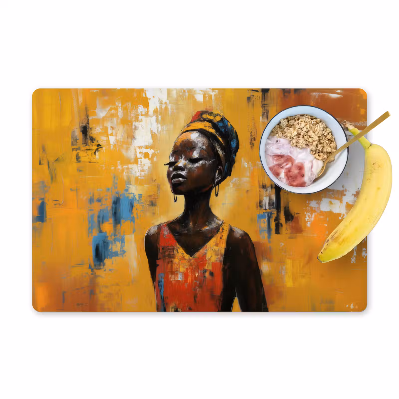 Placemat - 6 stuks - Vrouw - Ogen - Penseelstreken - Geel — 1