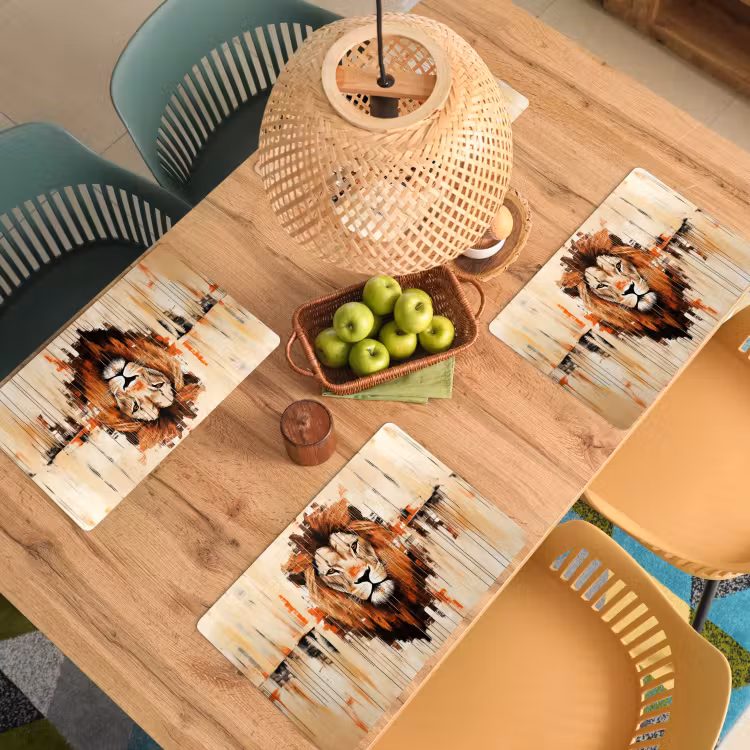 Placemat - 6 stuks - Leeuwenkop - Lijnen - Crème — 6