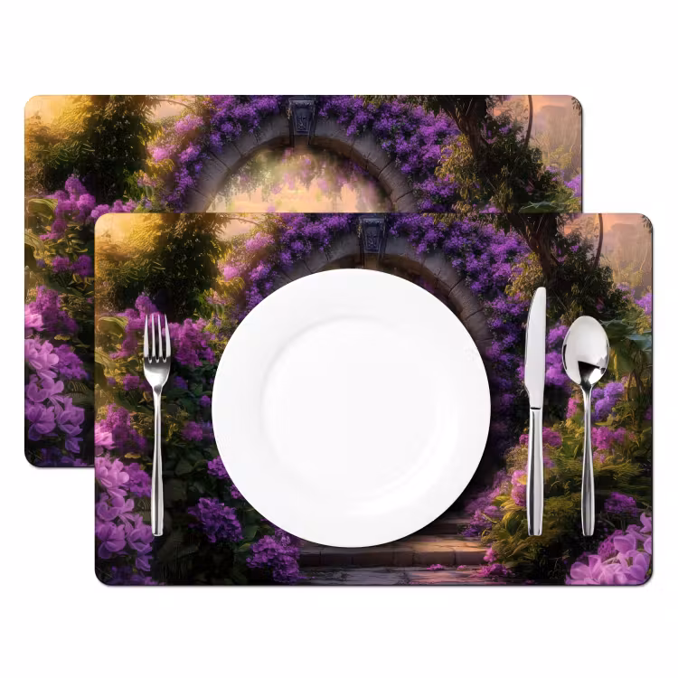 Placemat - 6 stuks - Poort - Paars - Bloemen — 2