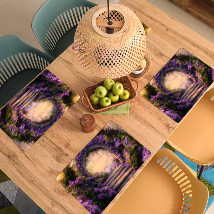Placemat - 6 stuks - Poort - Paars - Bloemen — 6