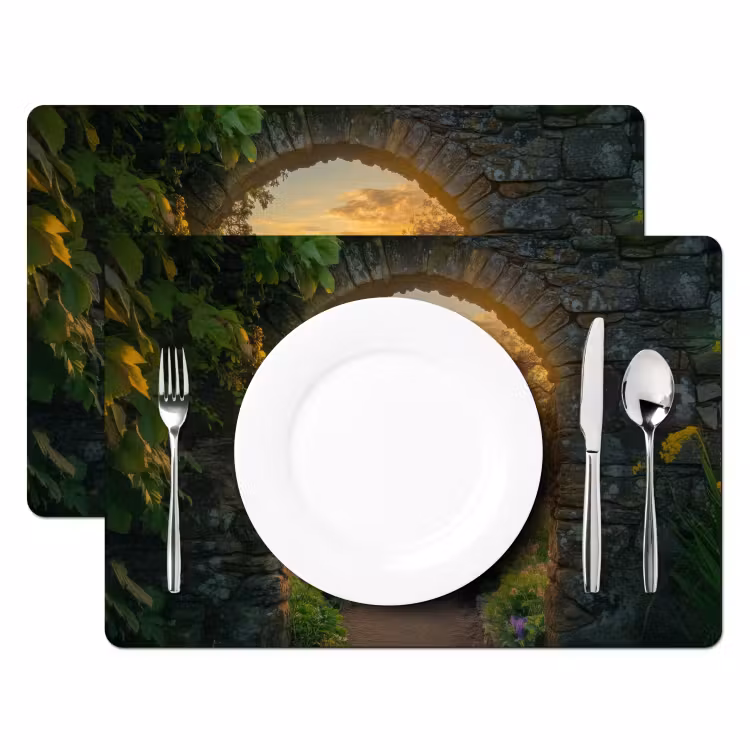 Placemat - 6 stuks - Poort - Planten - Zonsondergang — 2