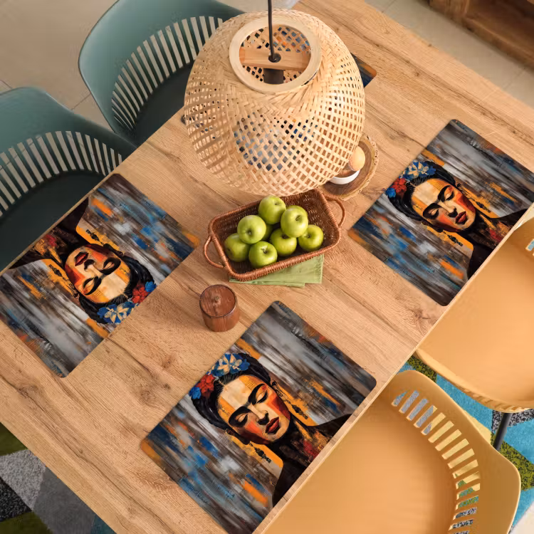 Placemat - 6 stuks - Portret - Vrouw - Bloemen — 6