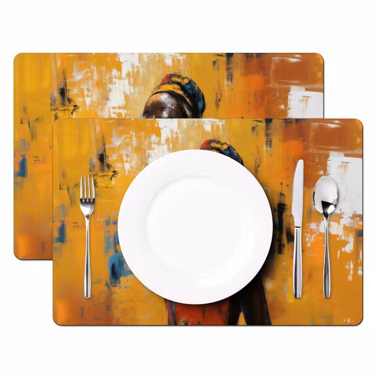 Placemat - 6 stuks - Vrouw - Ogen - Penseelstreken - Geel — 2