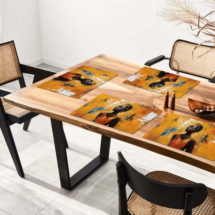 Placemat - 6 stuks - Vrouw - Ogen - Penseelstreken - Geel — 5
