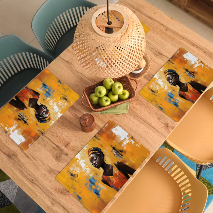 Placemat - 6 stuks - Vrouw - Ogen - Penseelstreken - Geel — 6