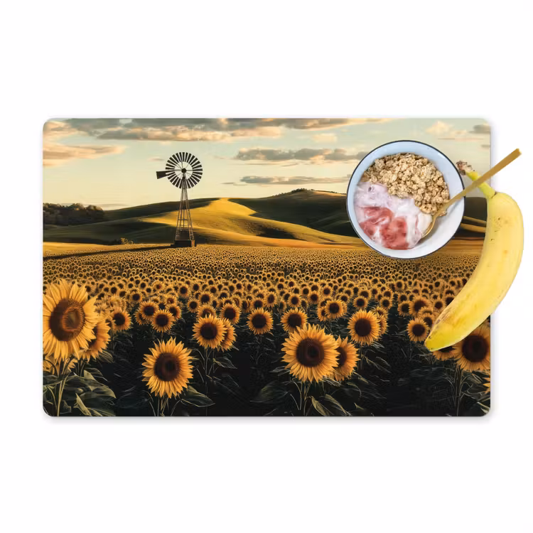 Placemat - 6 stuks - Zonnebloem - Veld - Windmolen — 1
