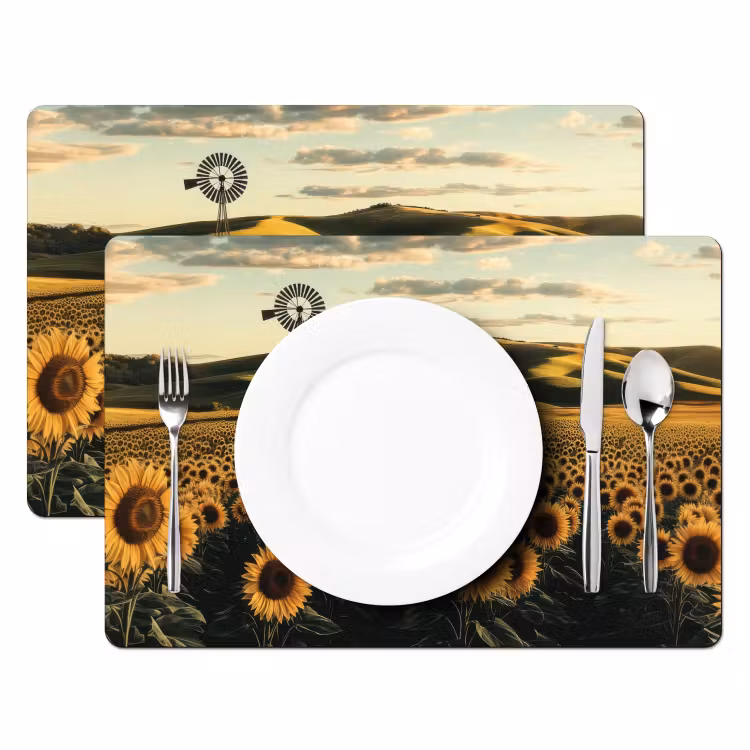 Placemat - 6 stuks - Zonnebloem - Veld - Windmolen — 2