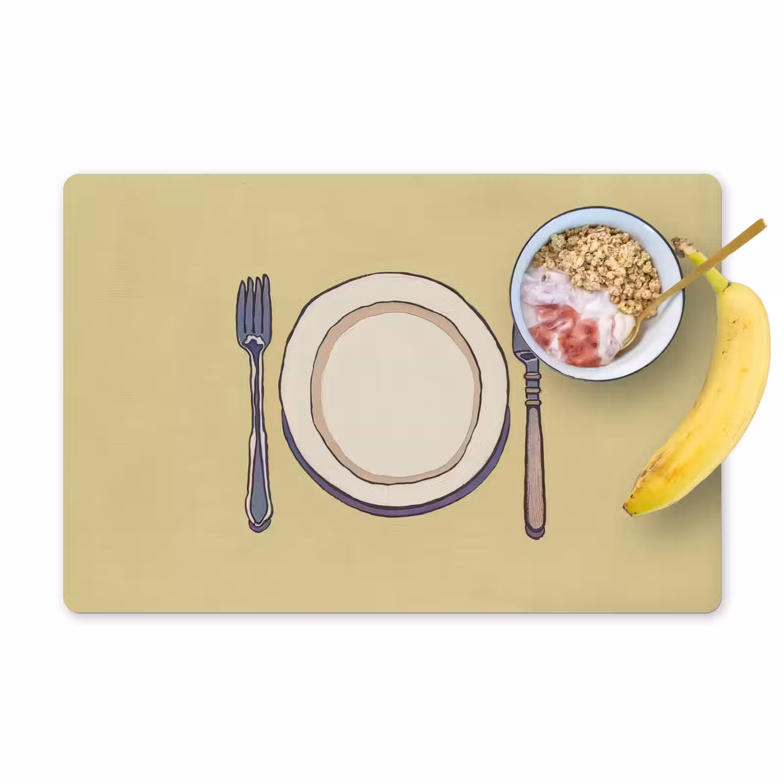 Placemat - 6 stuks - Illustratie - Bord - Bestek - Beige — 1