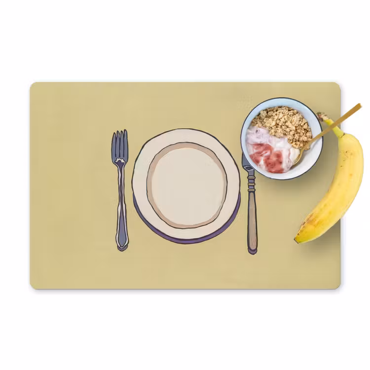 Placemat - 6 stuks - Illustratie - Bord - Bestek - Beige — 1