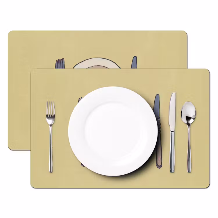 Placemat - 6 stuks - Illustratie - Bord - Bestek - Beige — 2