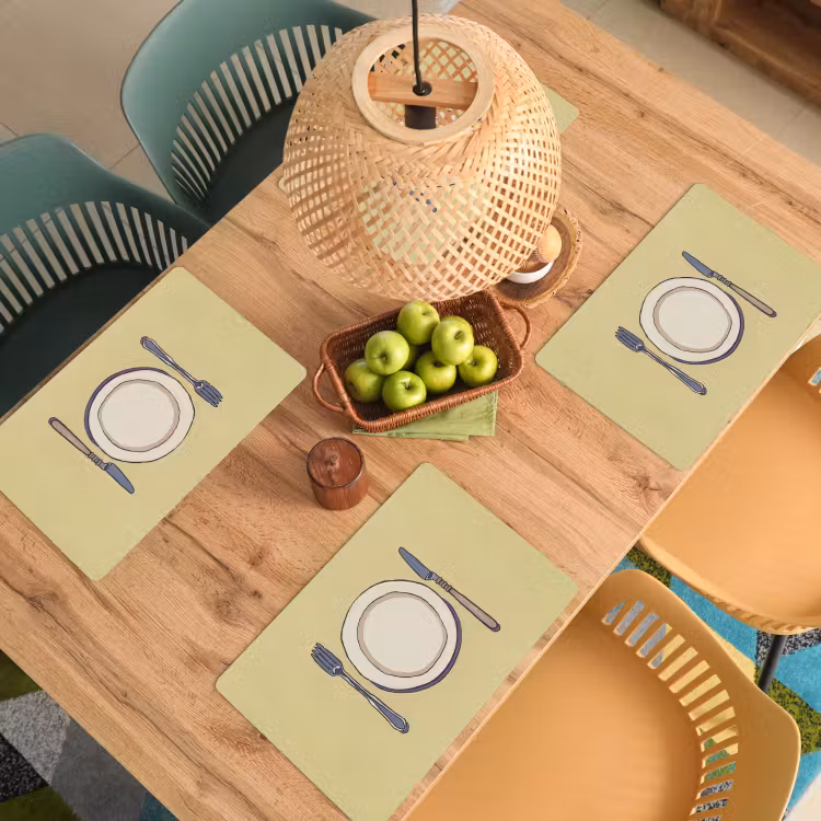 Placemat - 6 stuks - Illustratie - Bord - Bestek - Beige — 6