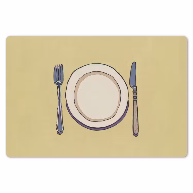 Placemat - 6 stuks - Illustratie - Bord - Bestek - Beige — 7