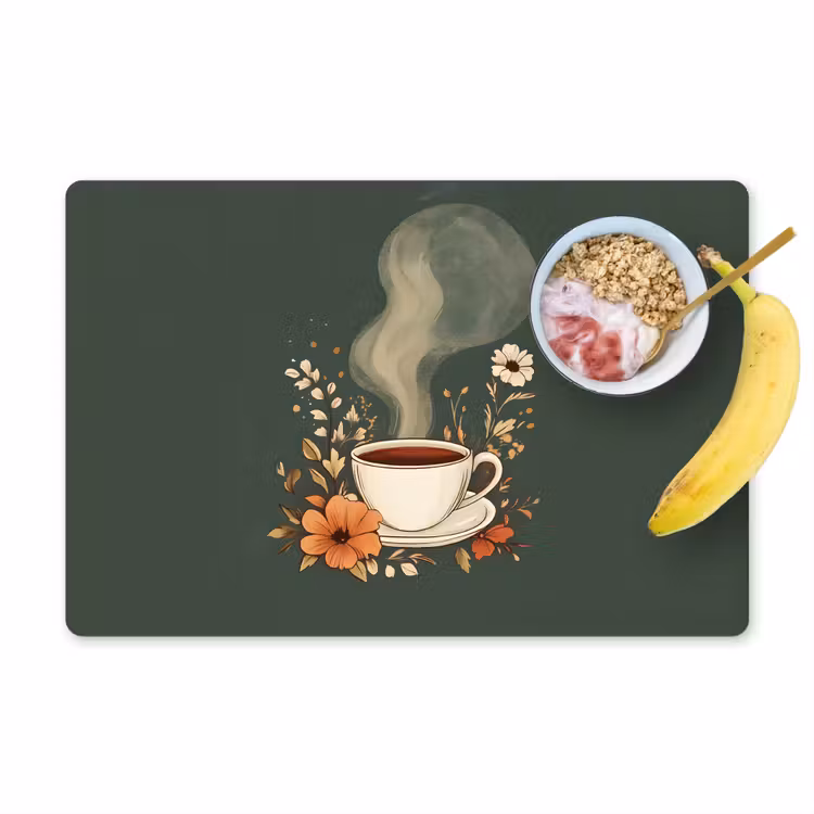Placemat - 6 stuks - Kop - Bloemen - Groen - Koffie — 1