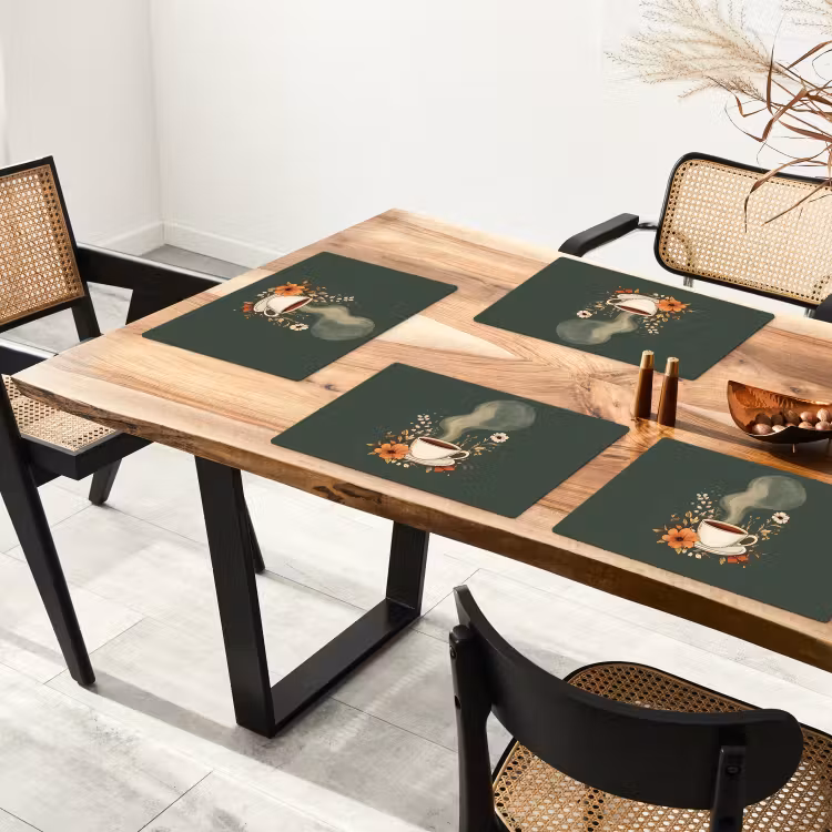 Placemat - 6 stuks - Kop - Bloemen - Groen - Koffie — 5