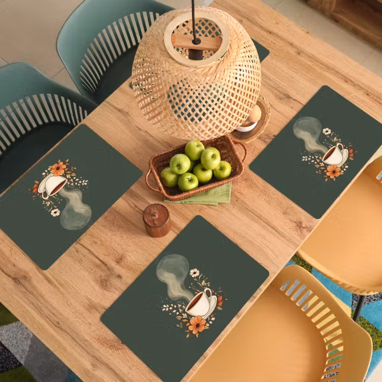 Placemat - 6 stuks - Kop - Bloemen - Groen - Koffie — 6