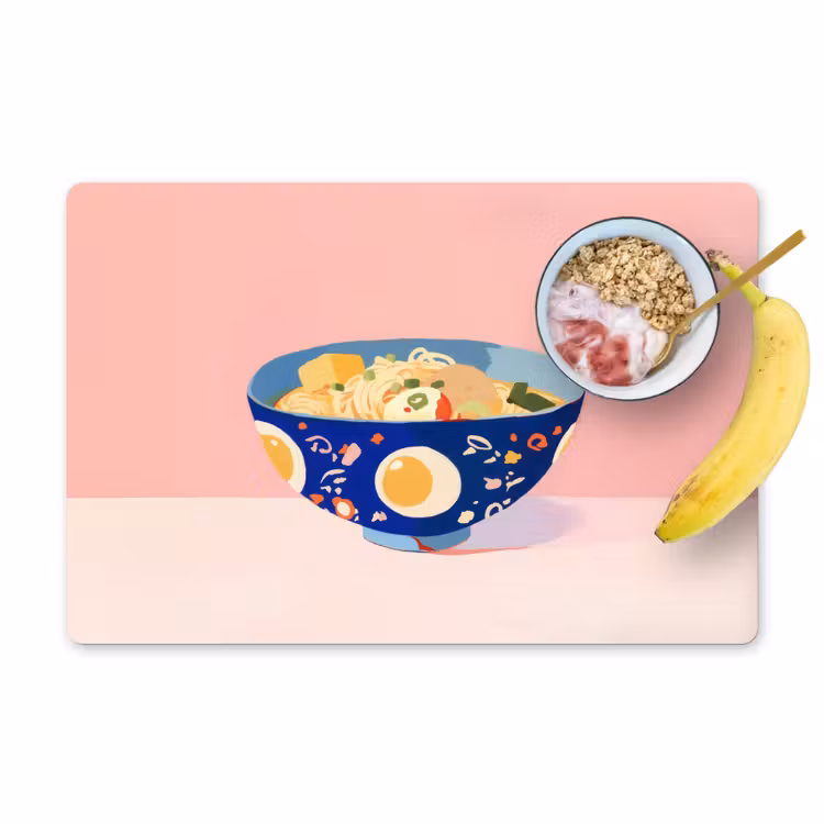 Placemat - 6 stuks - Noodles - Kom - Blauw - Illustratie — 1