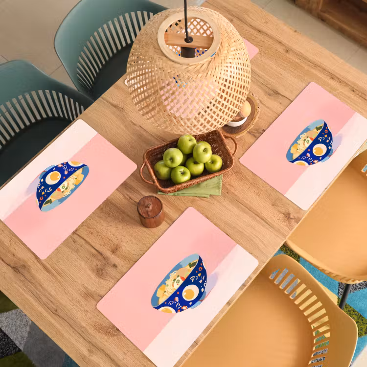 Placemat - 6 stuks - Noodles - Kom - Blauw - Illustratie — 6