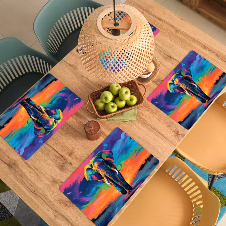 Placemat - 6 stuks - Olifant - Kleurrijk - Lucht - Abstract — 6