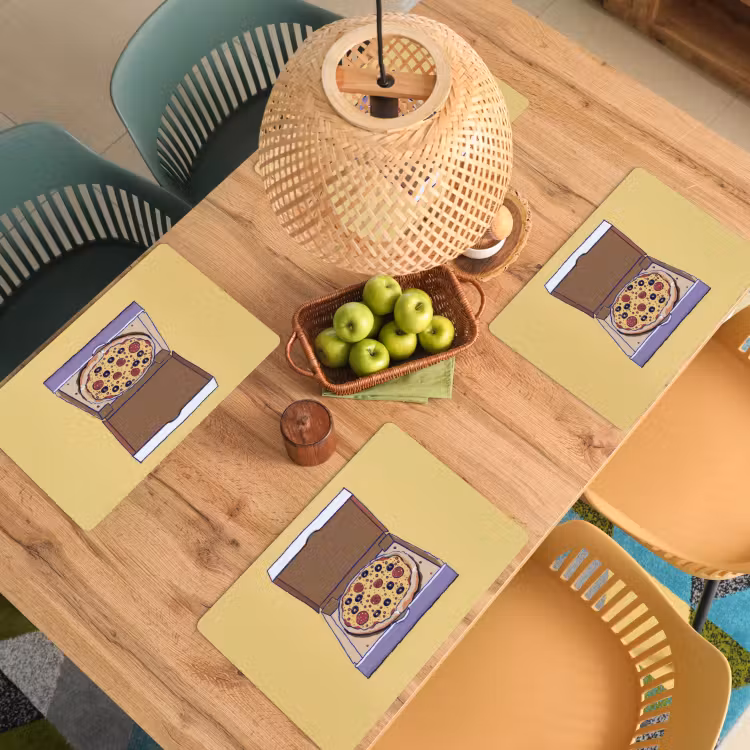 Placemat - 6 stuks - Pizza - Doos - Salami - Illustratie — 6