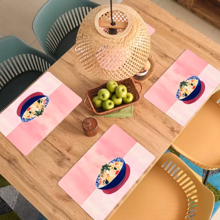 Placemat - 6 stuks - Rijst - Illustratie - Kom - Groente — 6