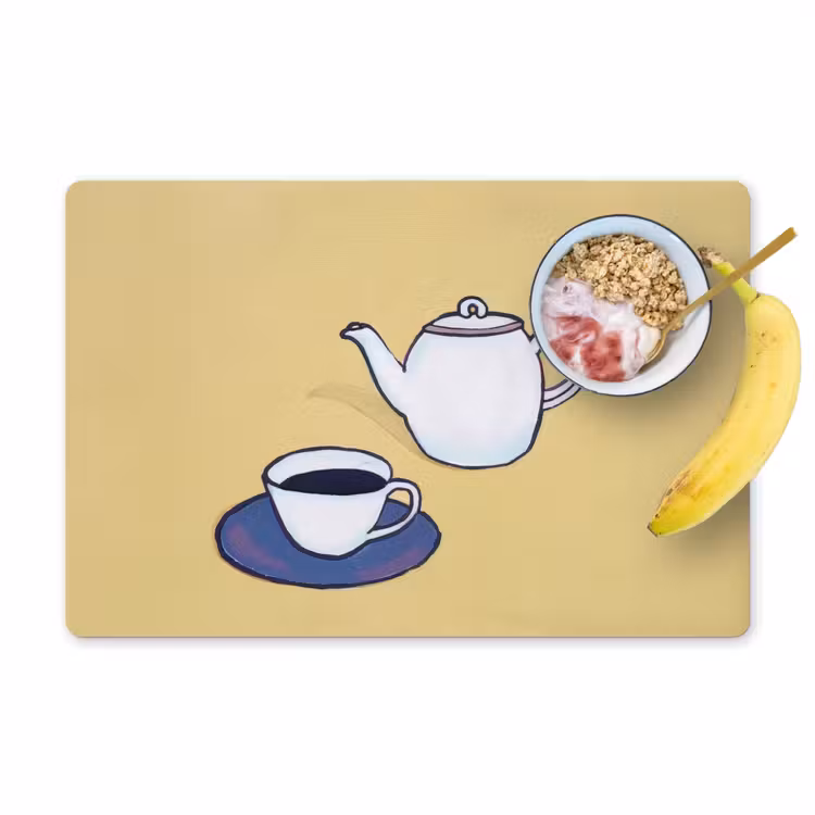 Placemat - 6 stuks - Theepot - Kopje - Beige - Illustratie — 1