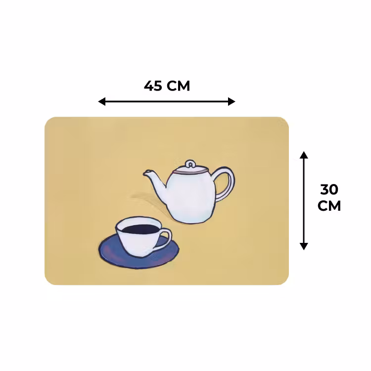 Placemat - 6 stuks - Theepot - Kopje - Beige - Illustratie — 3