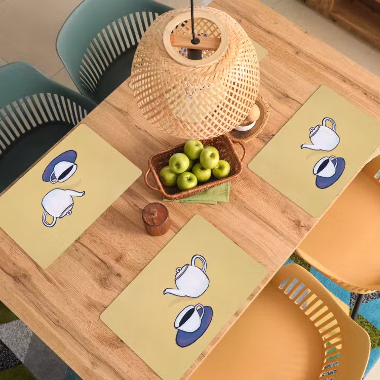 Placemat - 6 stuks - Theepot - Kopje - Beige - Illustratie — 6
