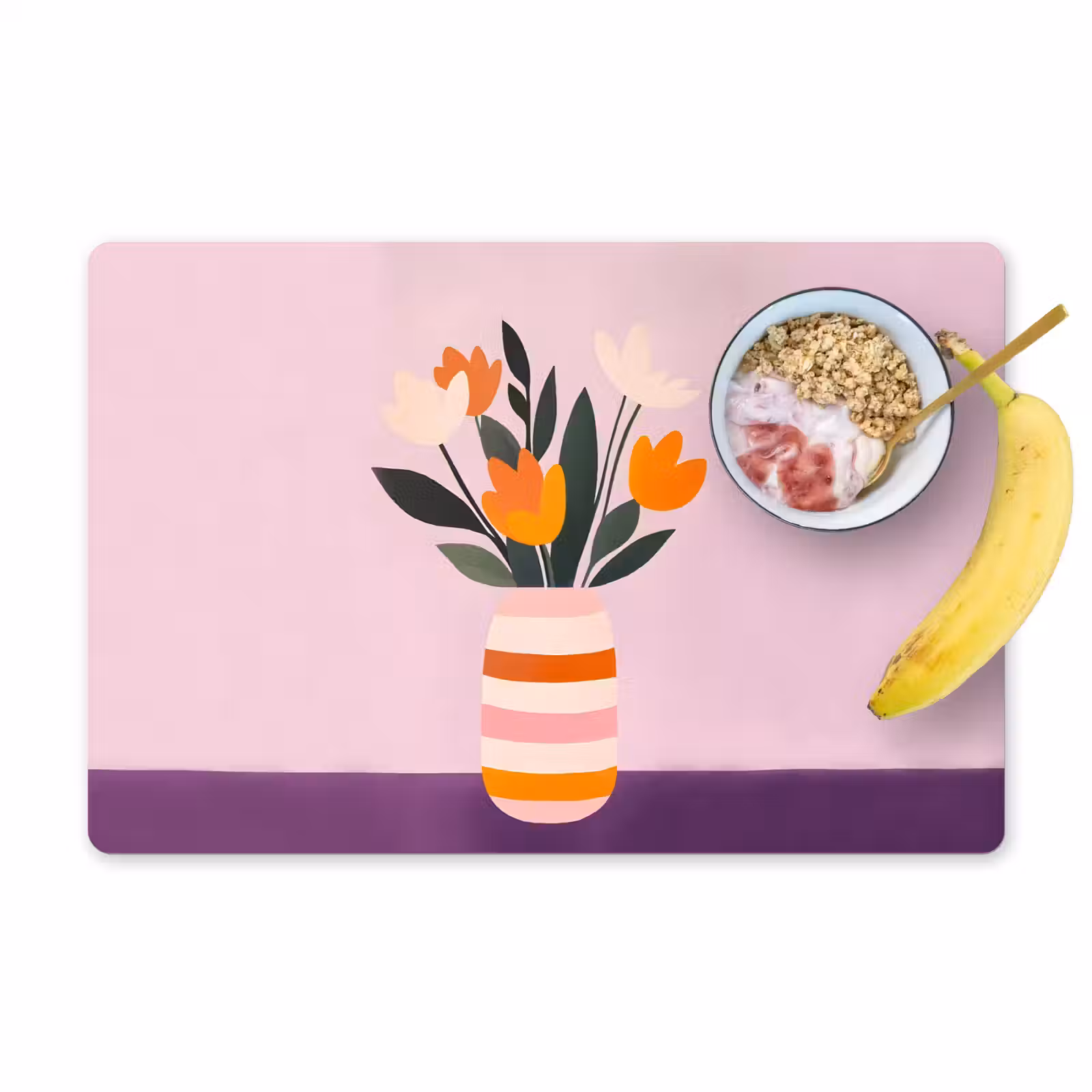 Placemat - 6 stuks - Tulpen - Vaas - Strepen - Paars — 1