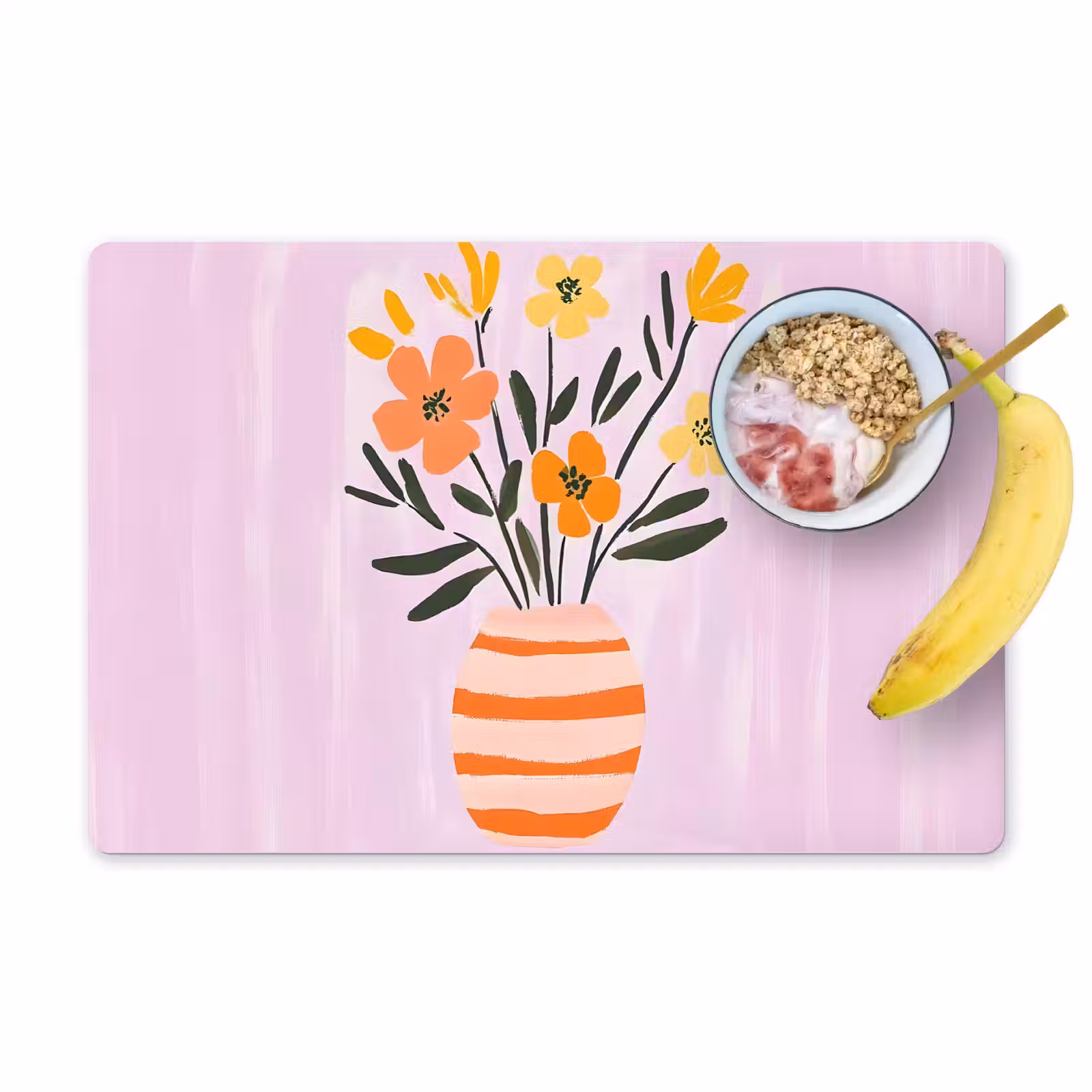 Placemat - 6 stuks - Vaas - Gestreept - Bloemen - Oranje — 1