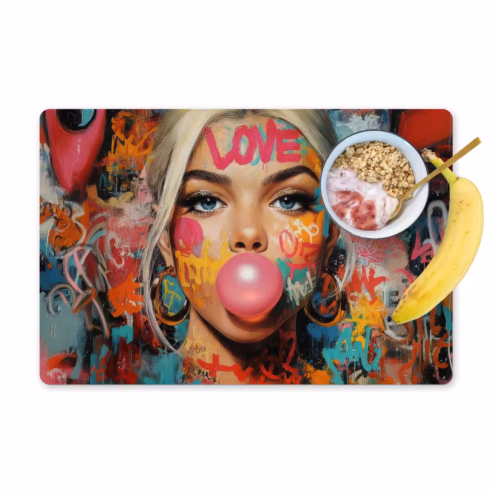 Placemat - 6 stuks - Vrouw - Kauwgom - Graffiti - Love — 1
