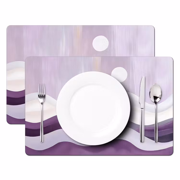 Placemat - 6 stuks - Golven - Heuvels - Abstract - Paars — 2