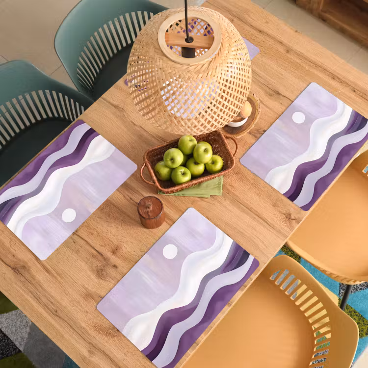 Placemat - 6 stuks - Golven - Heuvels - Abstract - Paars — 6