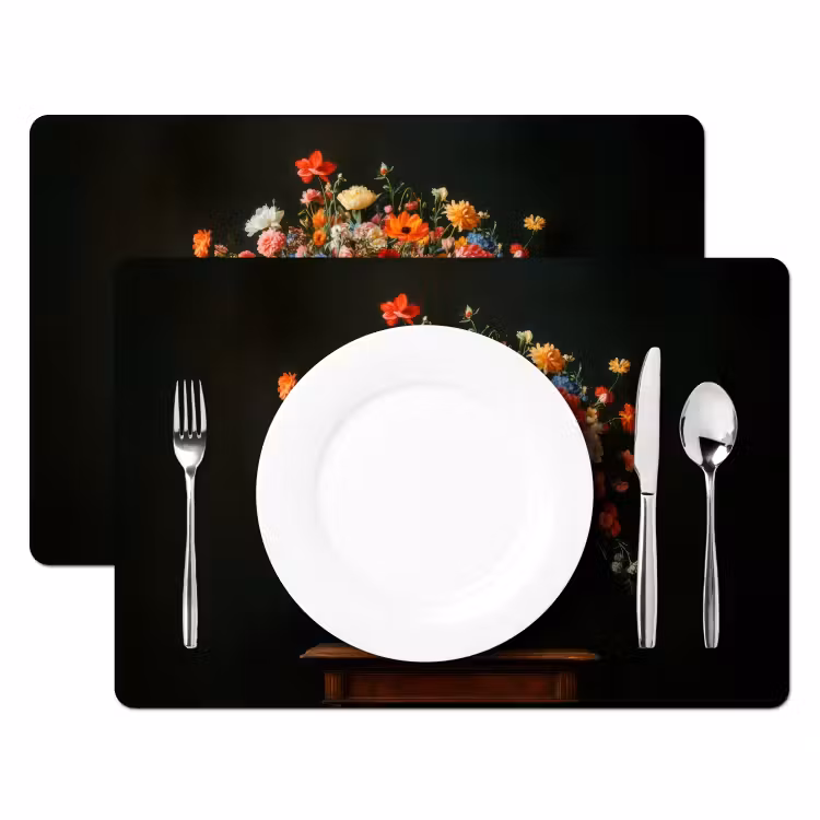 Placemat - 6 stuks - Goud - Bloemen - Kleuren - Vaas — 2