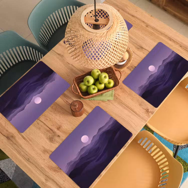 Placemat - 6 stuks - Heuvels - Paars - Mist - Zon — 6