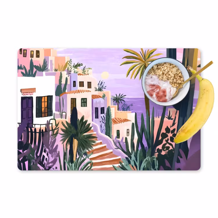 Placemat - 6 stuks - Huizen - Minimalistisch - Palmbomen - Kust — 1