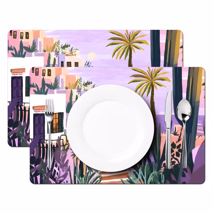 Placemat - 6 stuks - Huizen - Minimalistisch - Palmbomen - Kust — 2