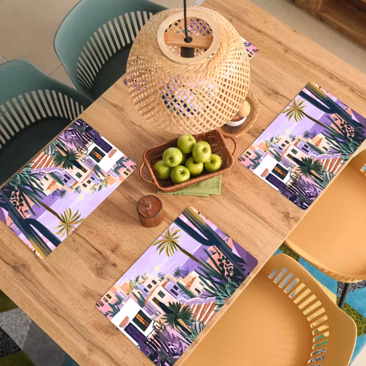 Placemat - 6 stuks - Huizen - Minimalistisch - Palmbomen - Kust — 6