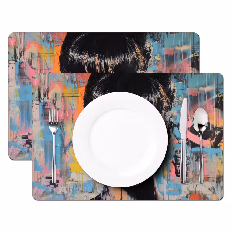 Placemat - 6 stuks - Kauwgom - Vrouw - Penseelstreken - Modern — 2